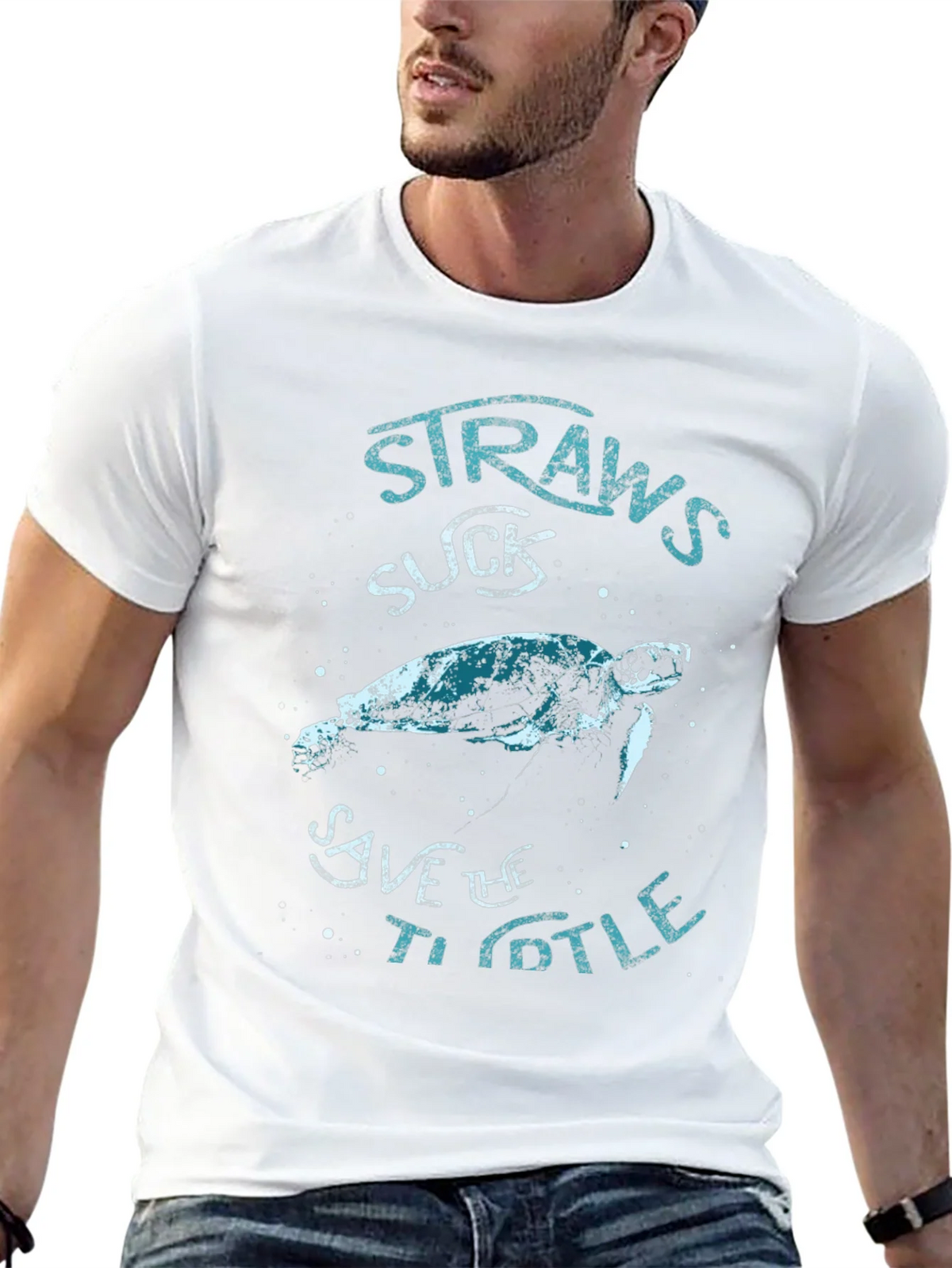 Straws Suck Save The Turtle T-Shirt product image 4