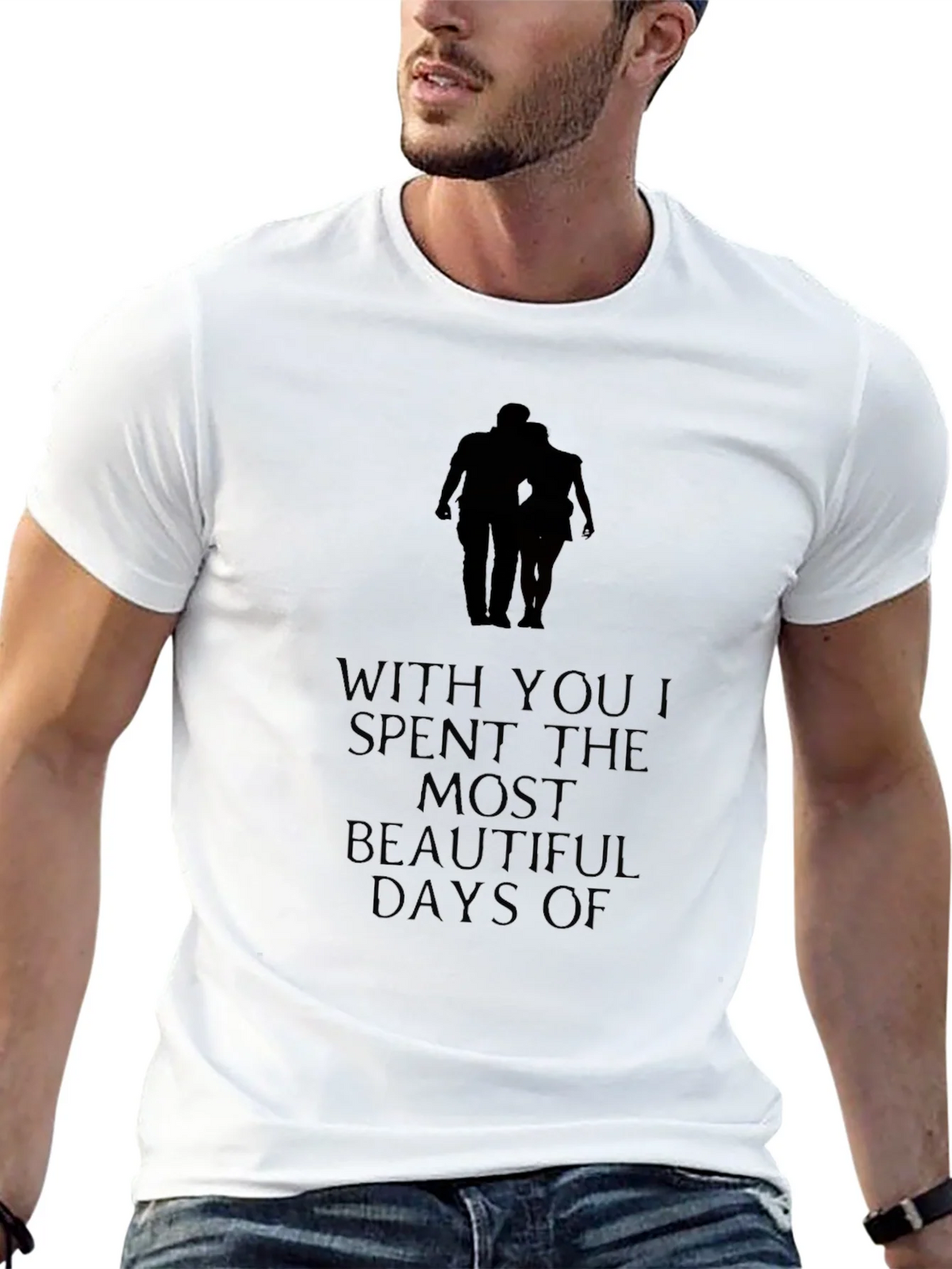 Romantic Couple Silhouette Graphic Tee - Black product image 4