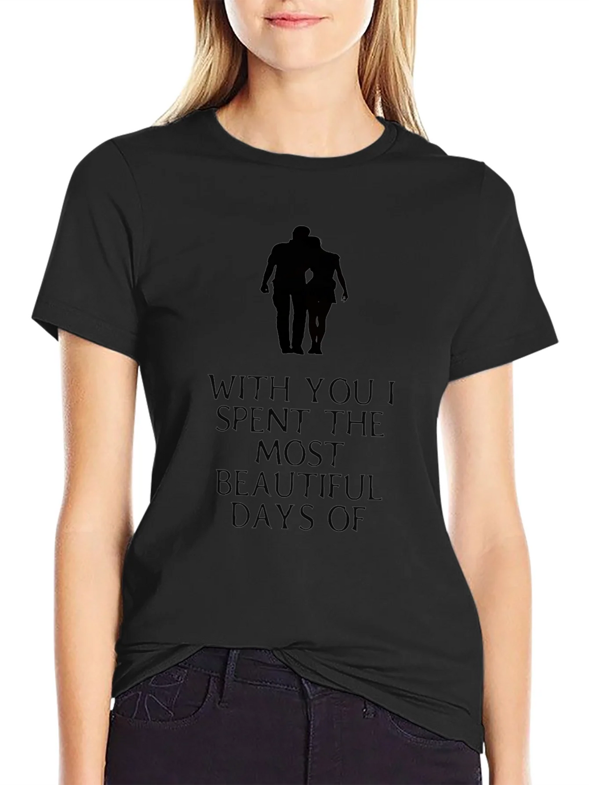 Romantic Couple Silhouette Graphic Tee - Black product image 5