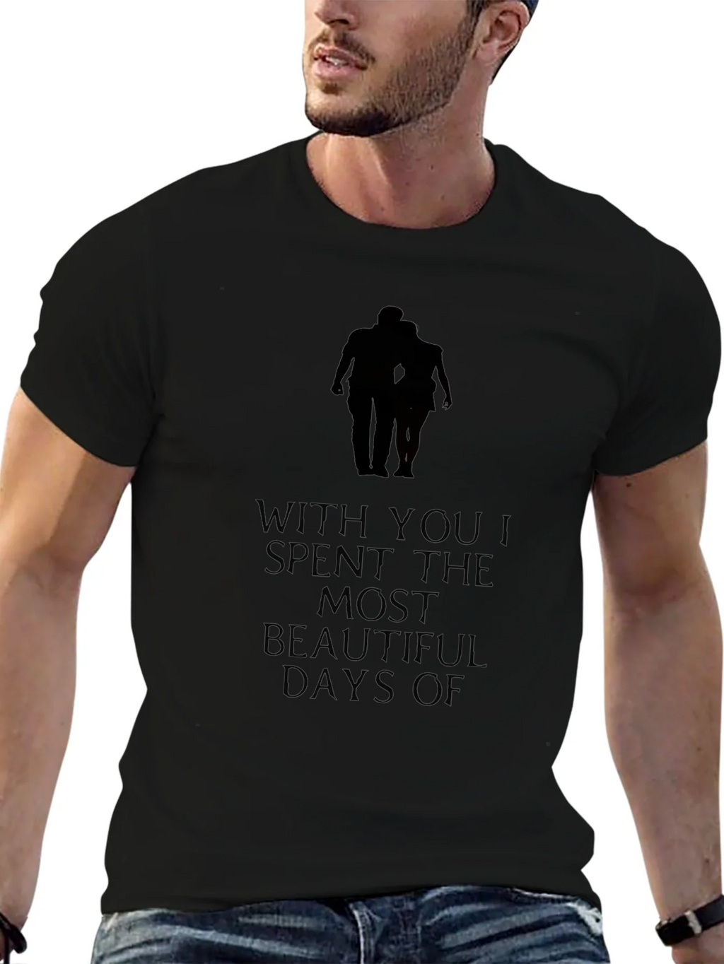 Romantic Couple Silhouette Graphic Tee - Black product image 9