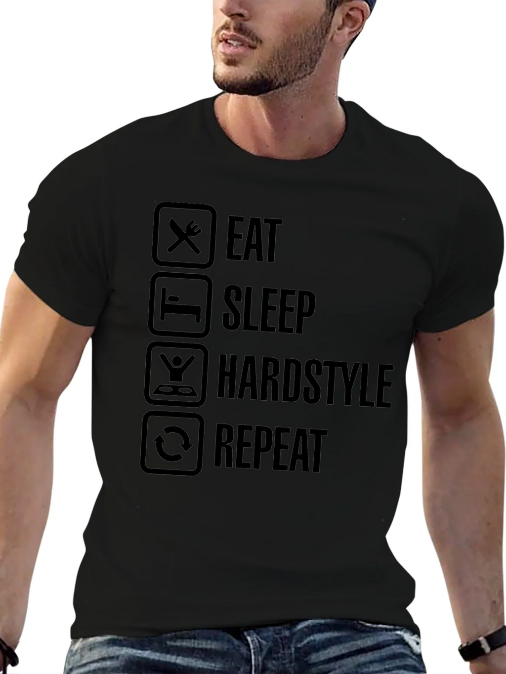 Eat Sleep Hardstyle Repeat Black Graphic Tee product image 9