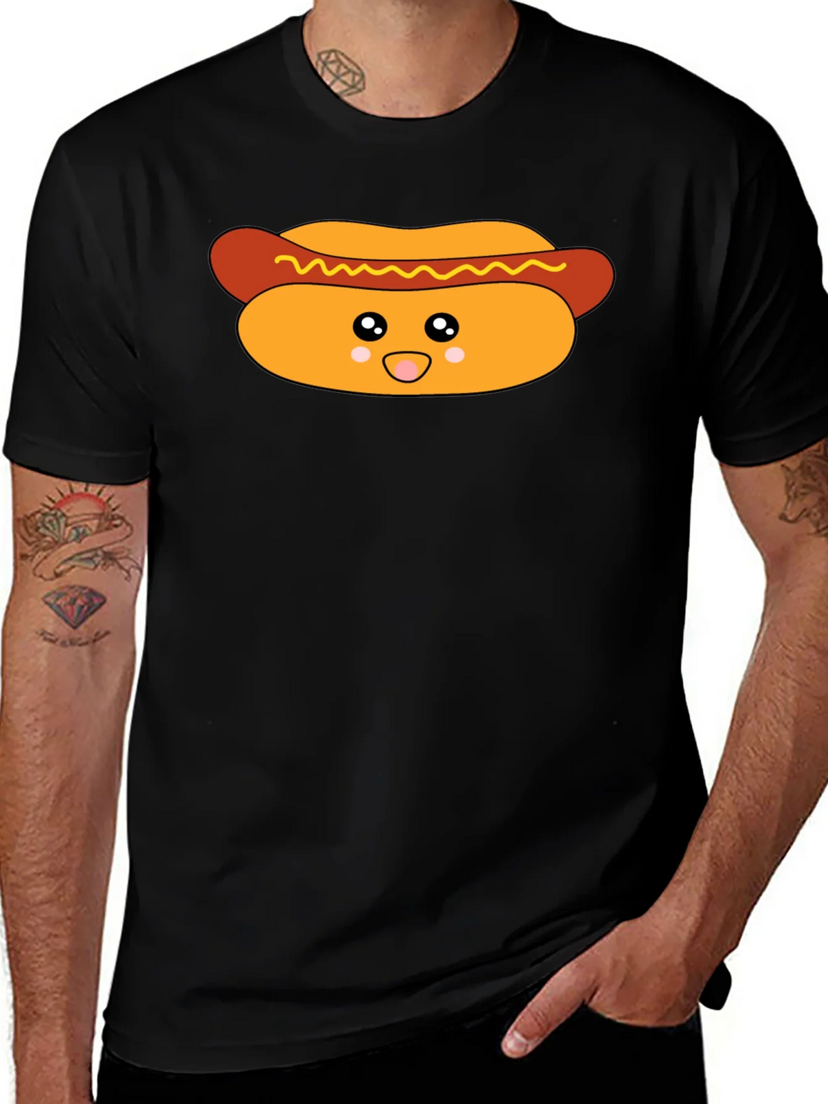 Cute Hot Dog Graphic T-Shirt - Black product image 1