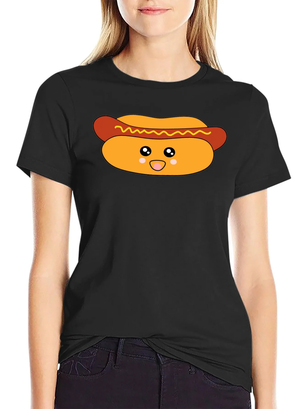 Cute Hot Dog Graphic T-Shirt - Black product image 5
