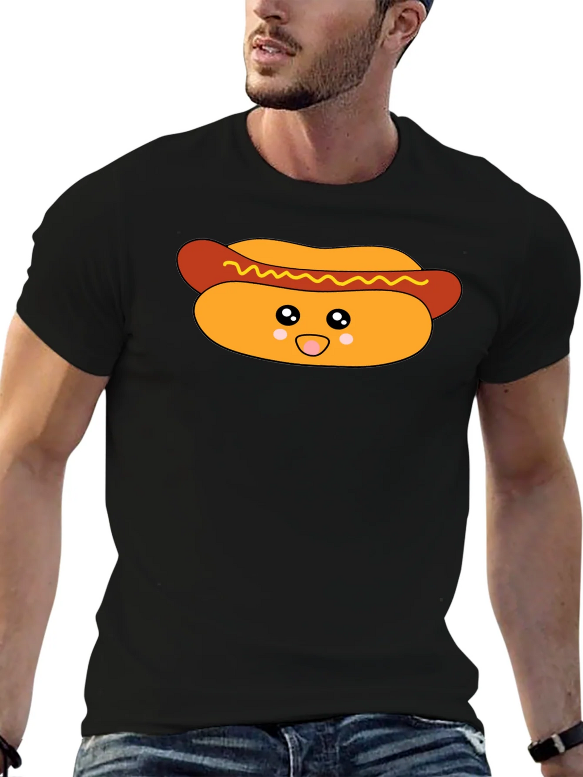 Cute Hot Dog Graphic T-Shirt - Black product image 9