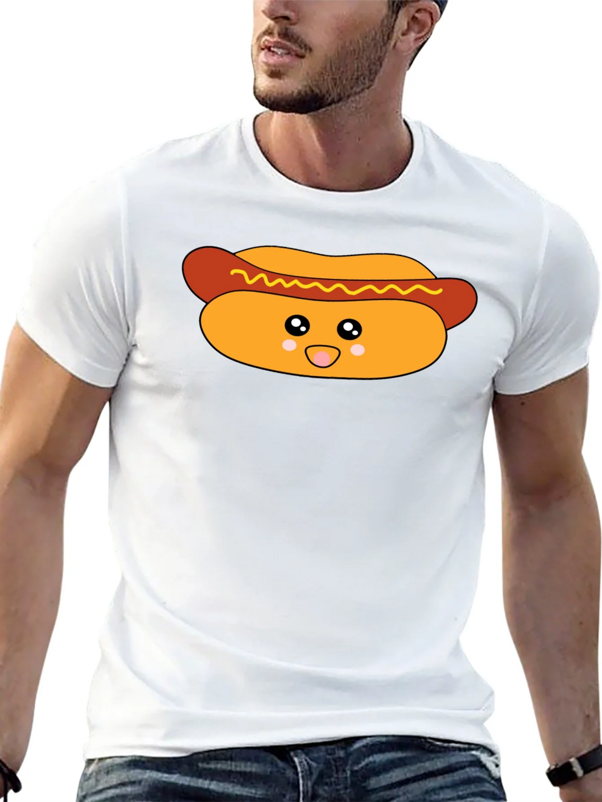 Cute Hot Dog Graphic T-Shirt - Black product image 4