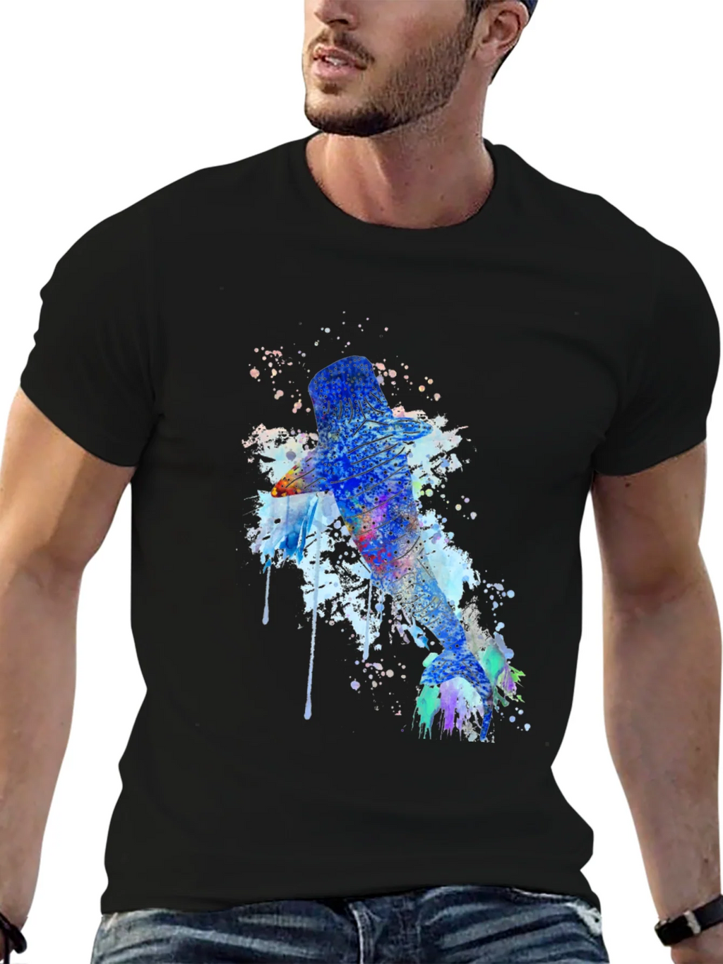 Watercolor Whale Shark Graphic Tee - Mens Black T-Shirt product image 9
