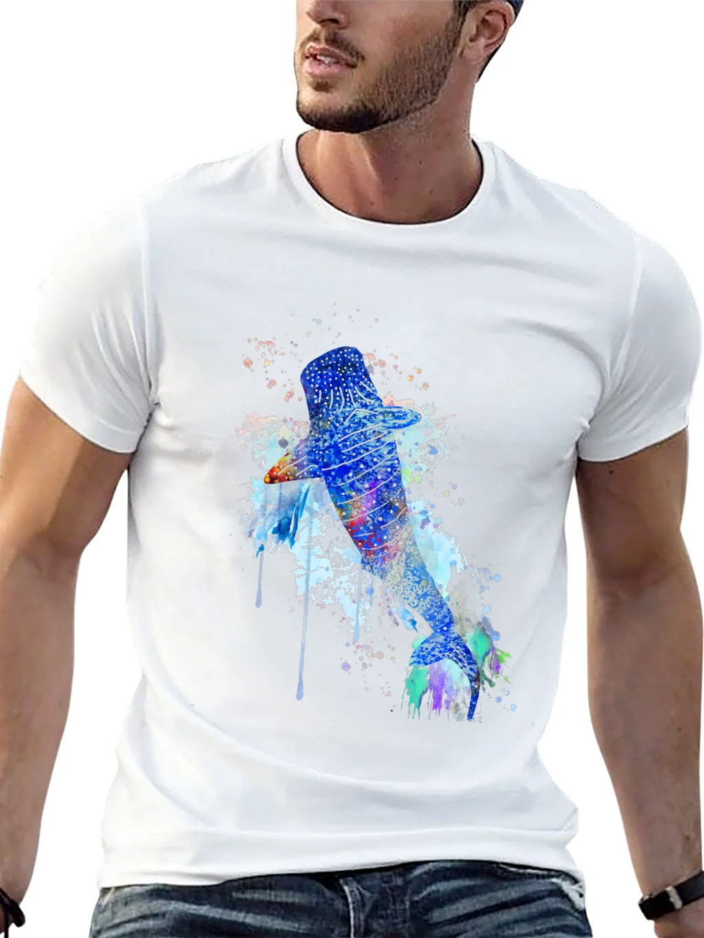 Watercolor Whale Shark Graphic Tee - Mens Black T-Shirt product image 4