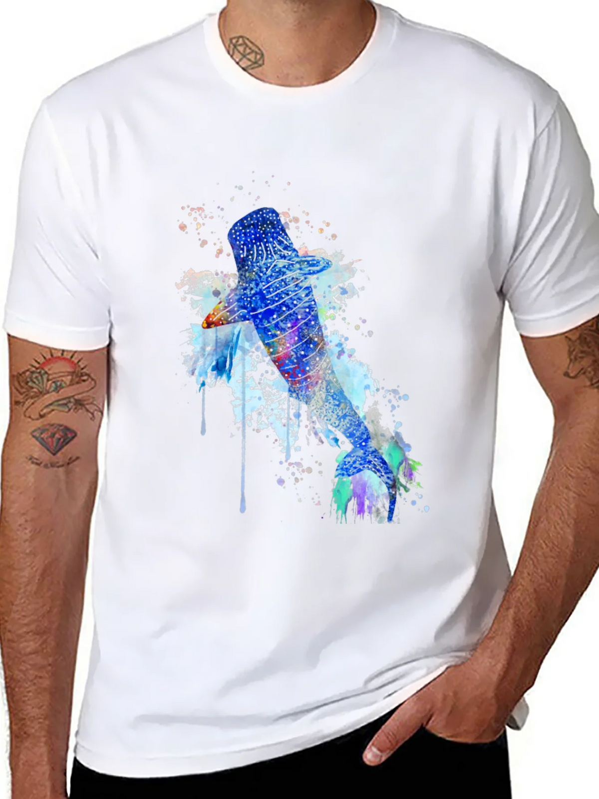 Watercolor Whale Shark Graphic Tee - Mens Black T-Shirt product image 10