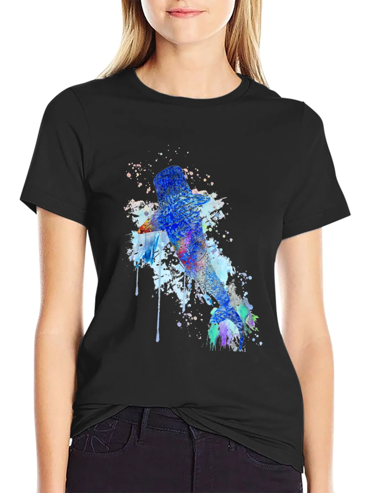 Watercolor Whale Shark Graphic Tee - Mens Black T-Shirt product image 5