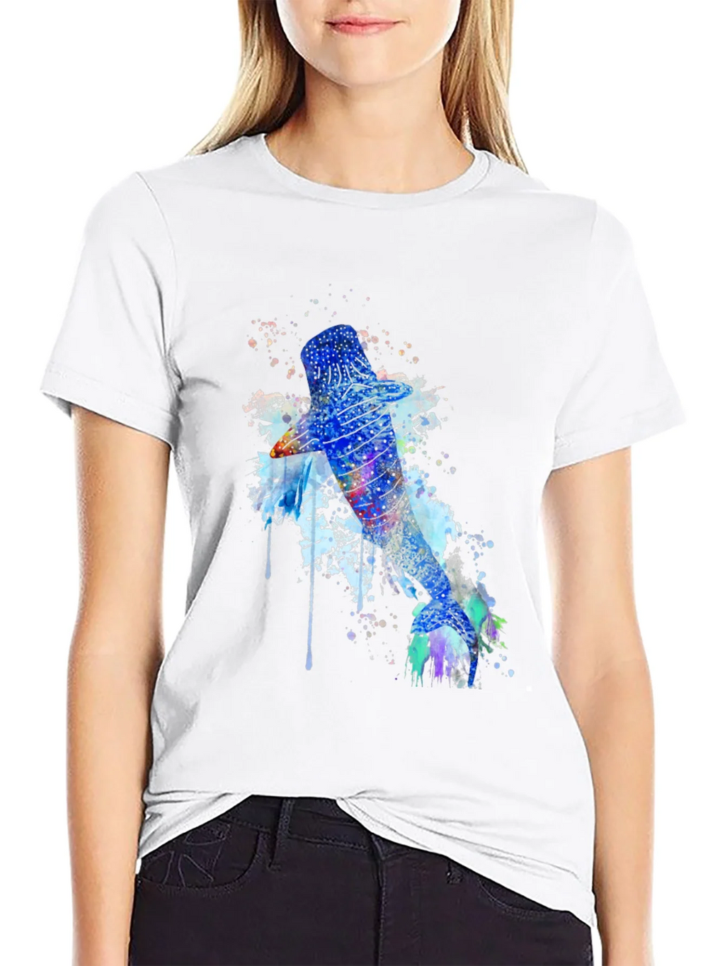 Watercolor Whale Shark Graphic Tee - Mens Black T-Shirt product image 11