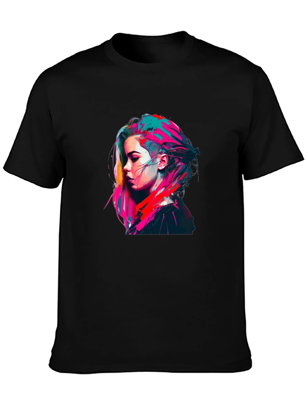 Colorful Pop Art Womans Portrait Black T-Shirt product image 6