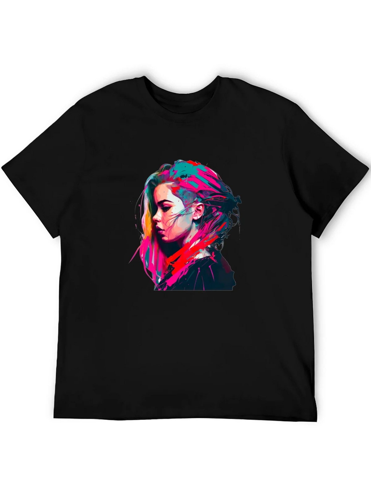 Colorful Pop Art Womans Portrait Black T-Shirt product image 8