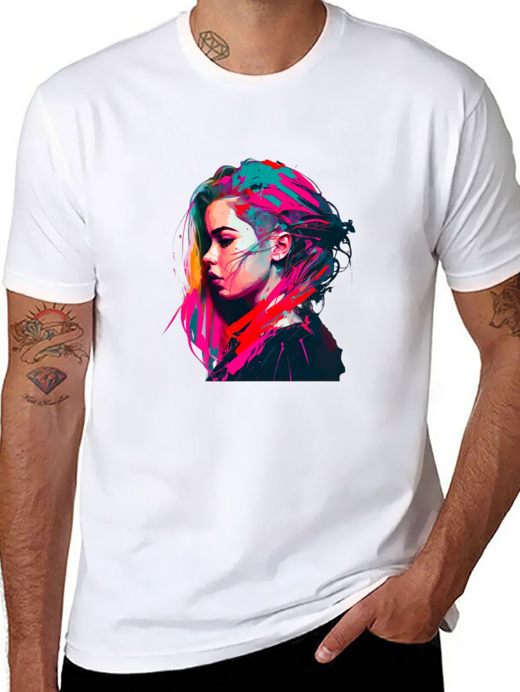 Colorful Pop Art Womans Portrait Black T-Shirt product image 10