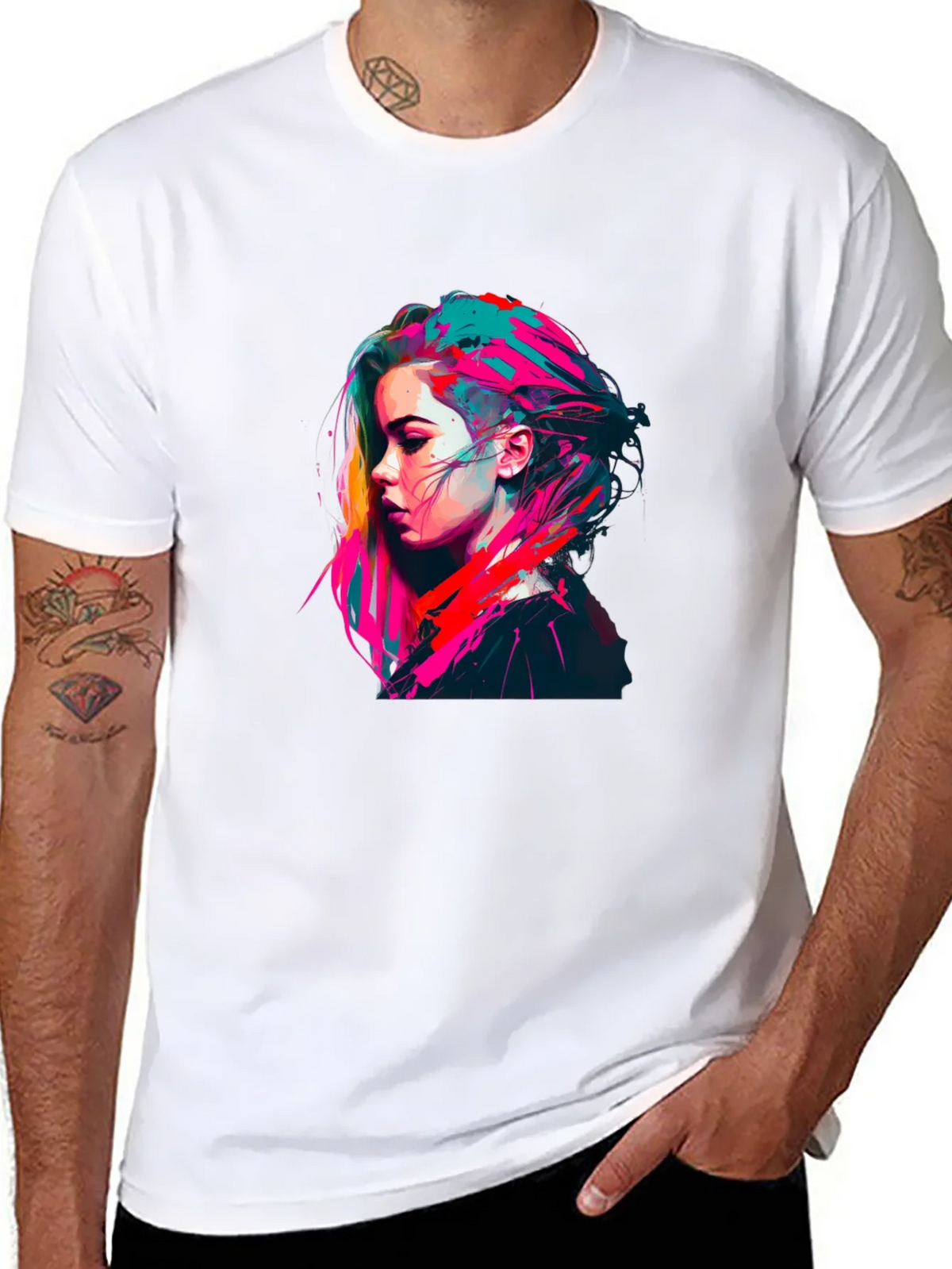 Colorful Pop Art Womans Portrait Black T-Shirt product image 10