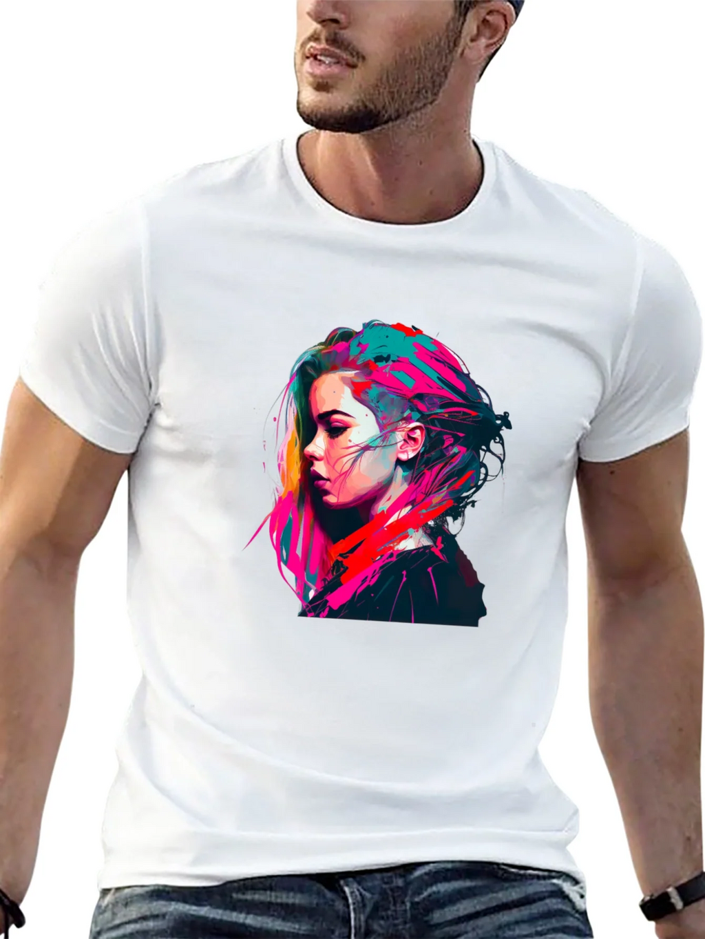 Colorful Pop Art Womans Portrait Black T-Shirt product image 4