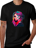 Colorful Pop Art Womans Portrait Black T-Shirt product image 1
