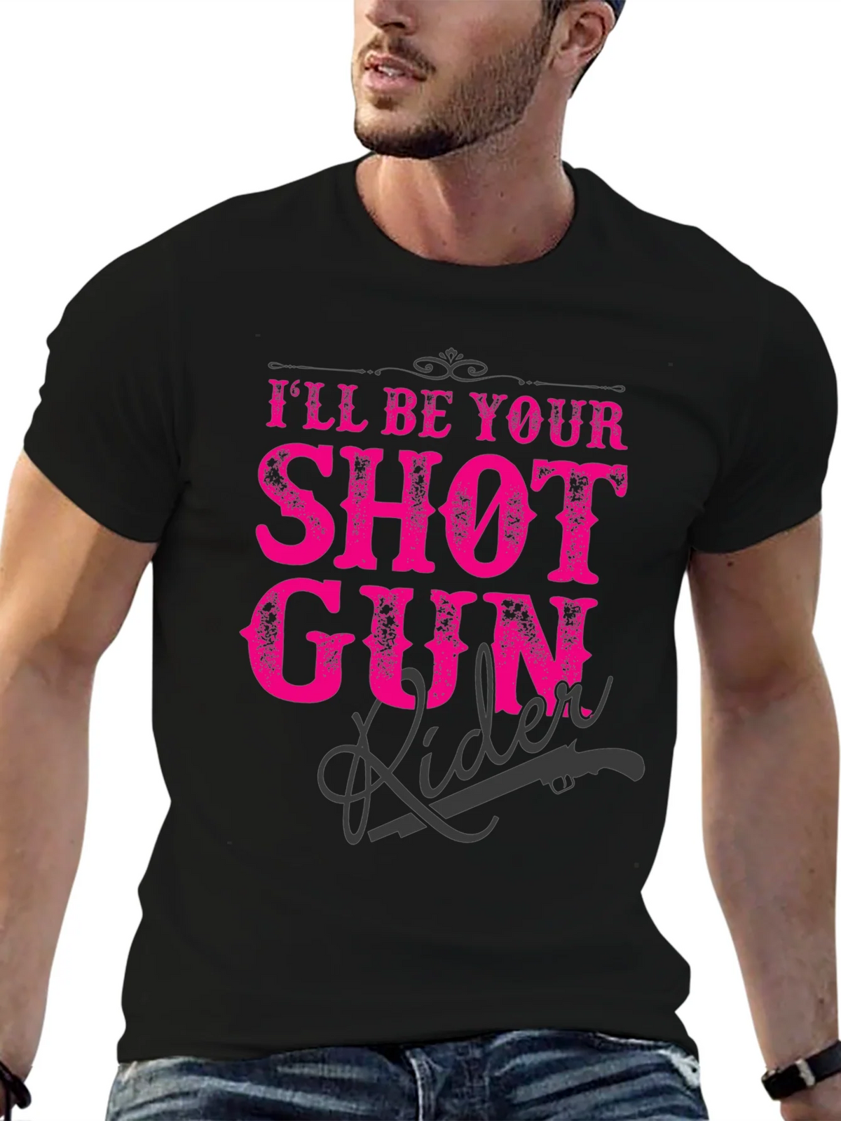 Shotgun Rider Graphic T-Shirt - Black Crew Neck Tee product image 5