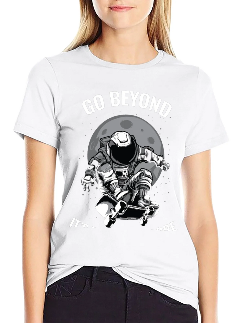 Go Beyond: Astronaut Skateboarder Black T-Shirt product image 11