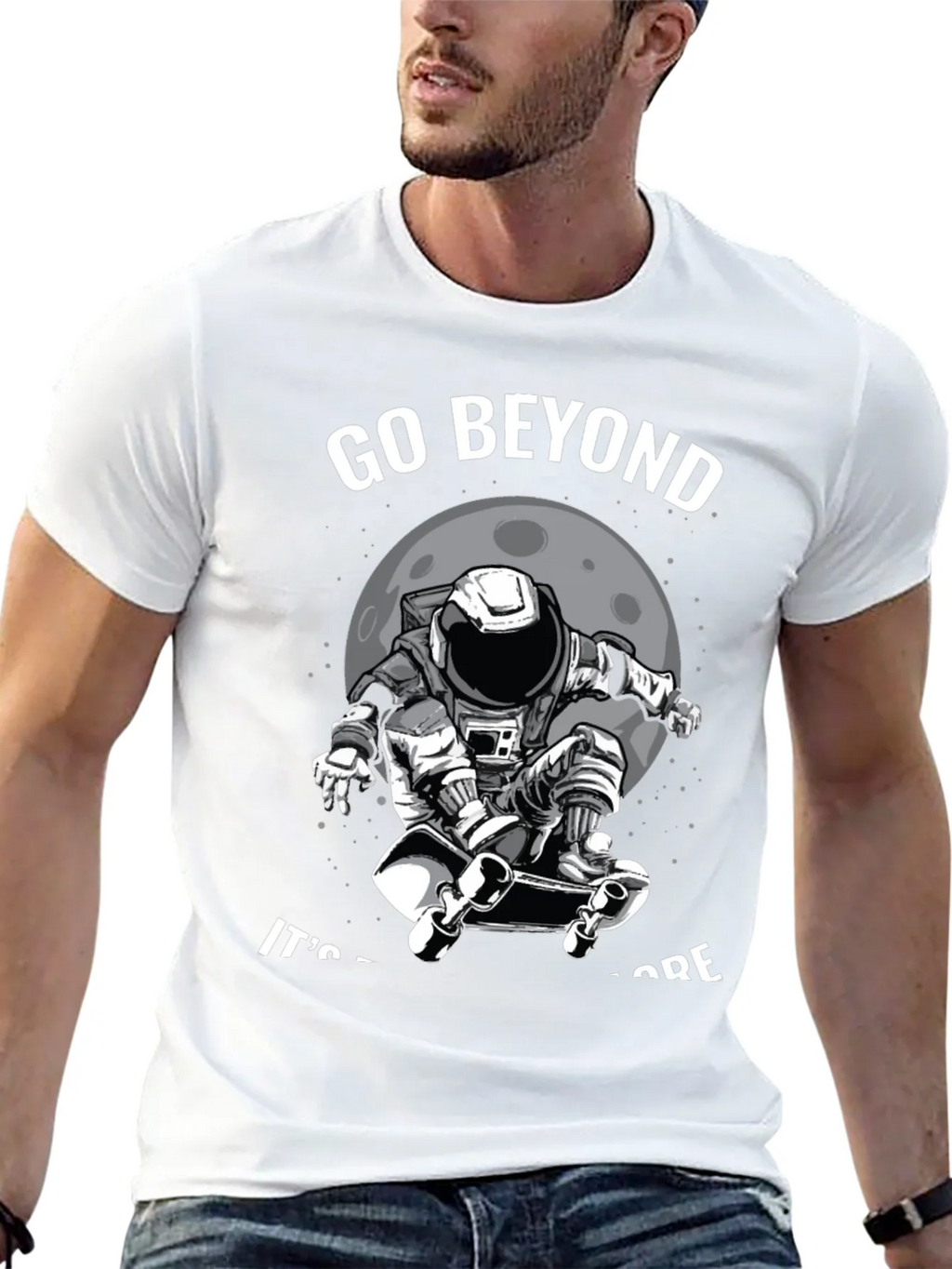Go Beyond: Astronaut Skateboarder Black T-Shirt product image 4