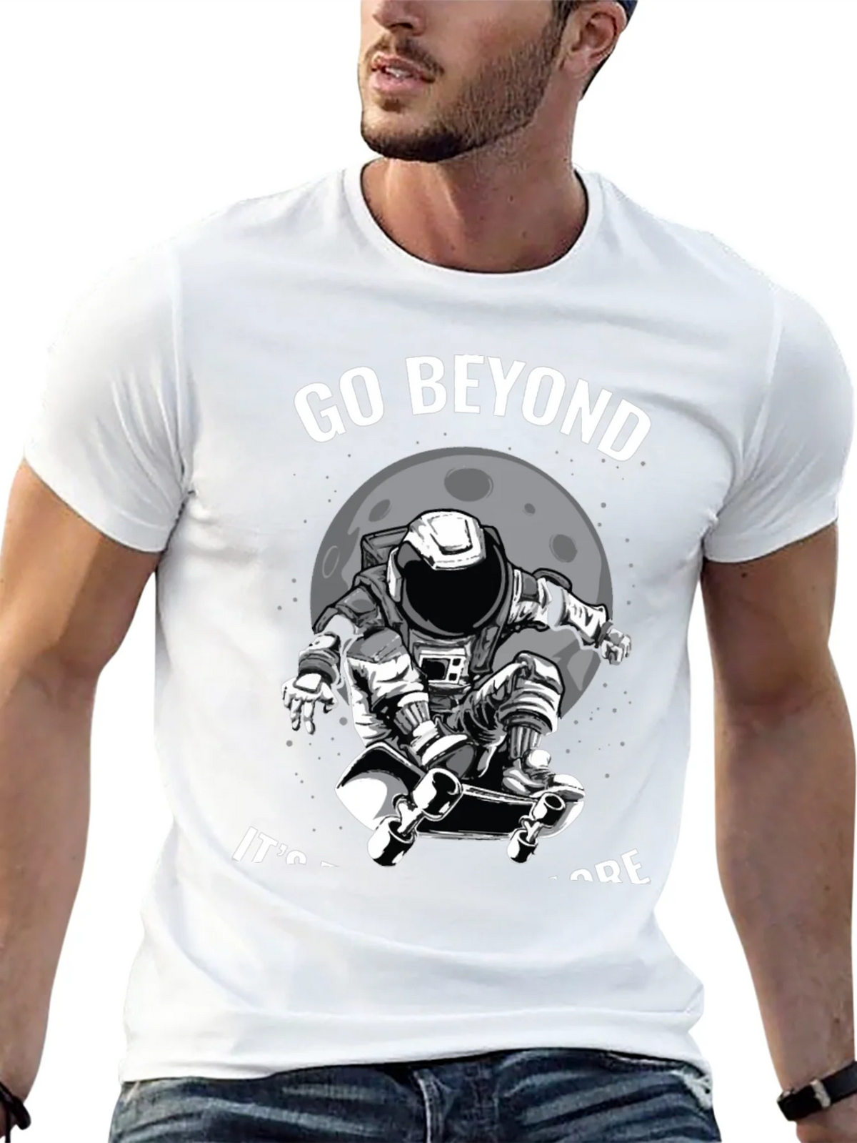Go Beyond: Astronaut Skateboarder Black T-Shirt product image 4