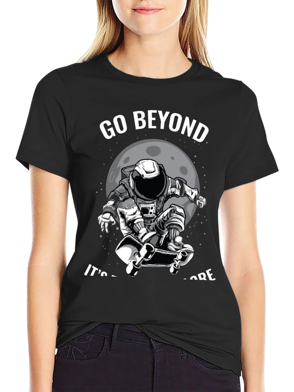 Go Beyond: Astronaut Skateboarder Black T-Shirt product image 5
