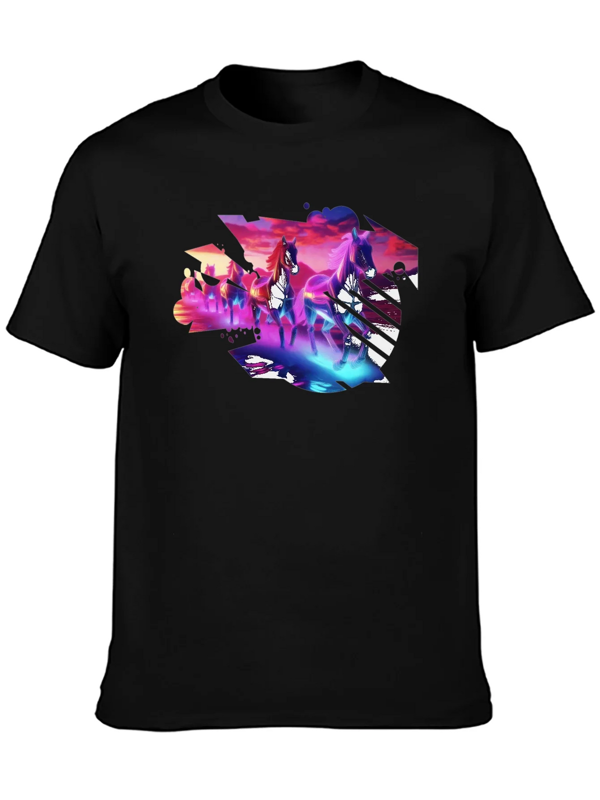 Neon Horses Graphic Tee - Mens Black T-Shirt product image 6