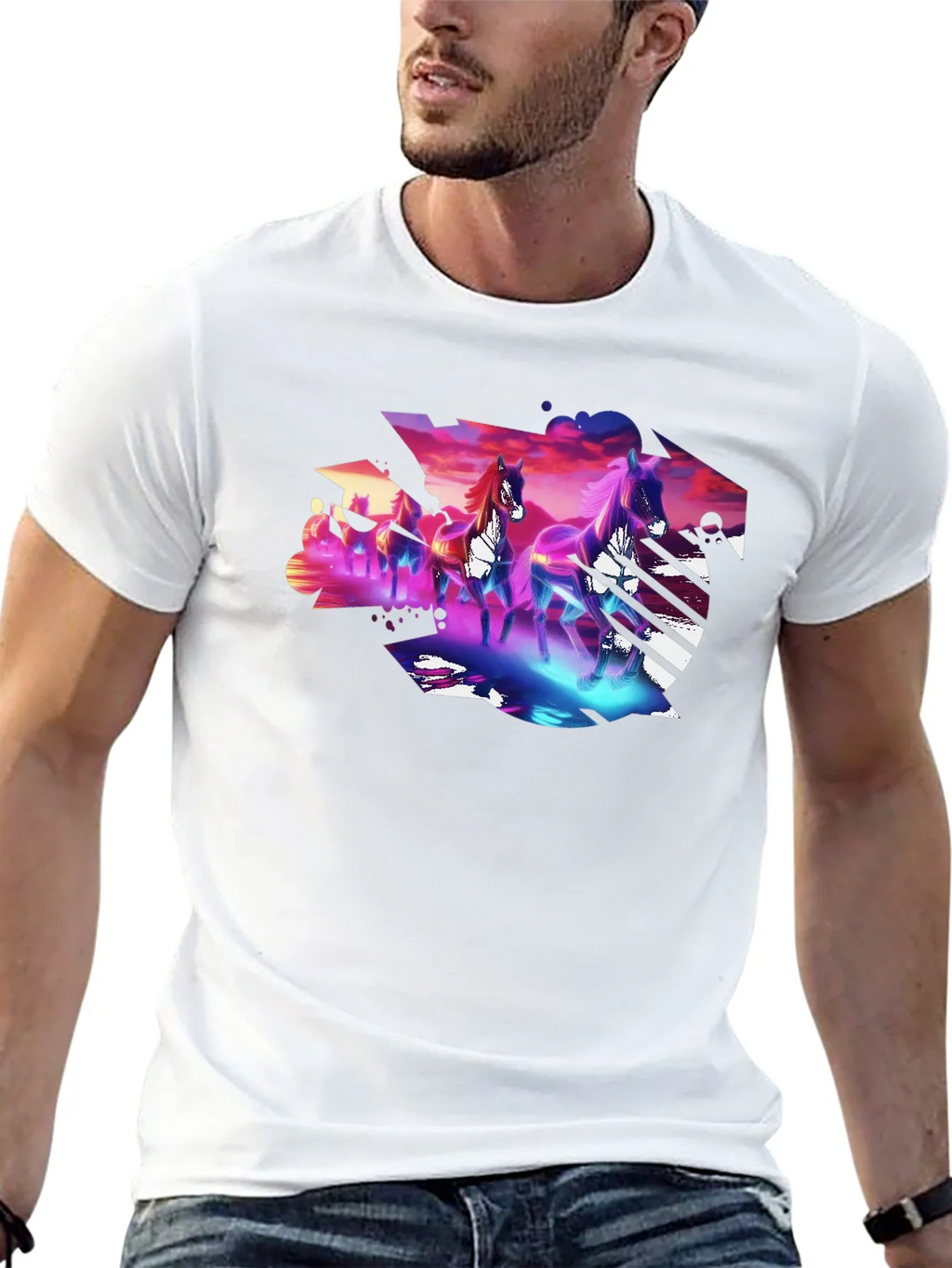 Neon Horses Graphic Tee - Mens Black T-Shirt product image 4