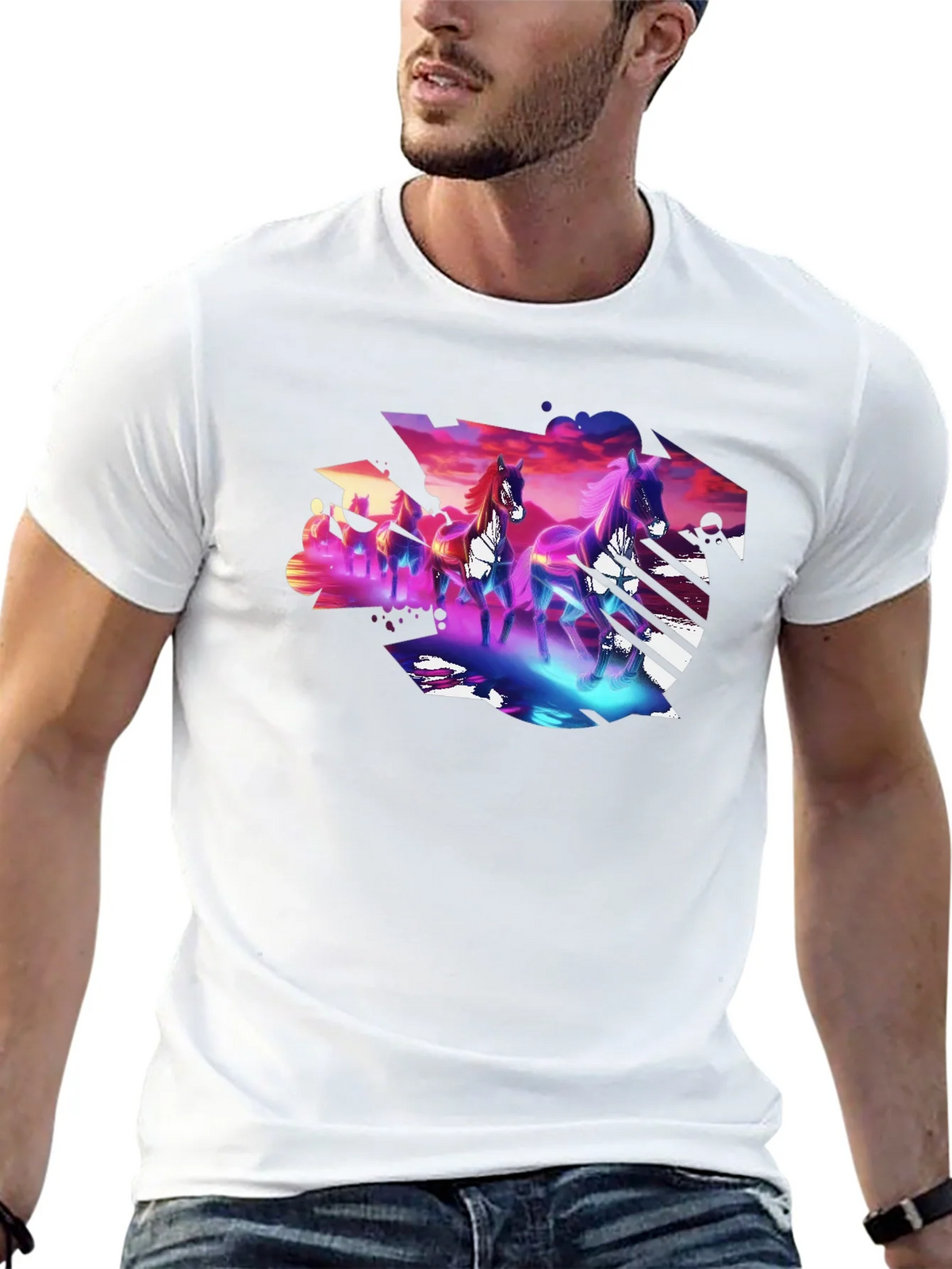 Neon Horses Graphic Tee - Mens Black T-Shirt product image 4