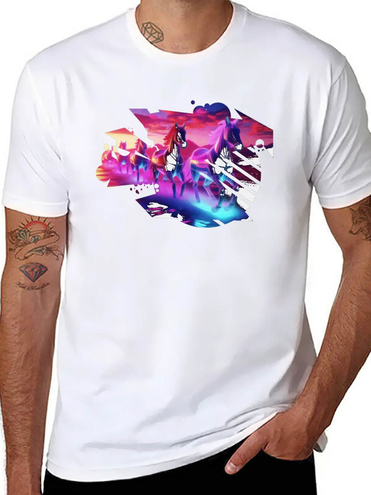 Neon Horses Graphic Tee - Mens Black T-Shirt product image 10