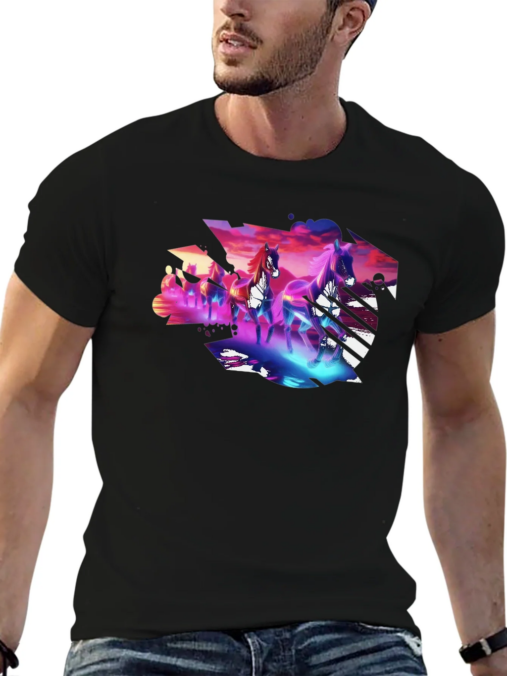 Neon Horses Graphic Tee - Mens Black T-Shirt product image 9