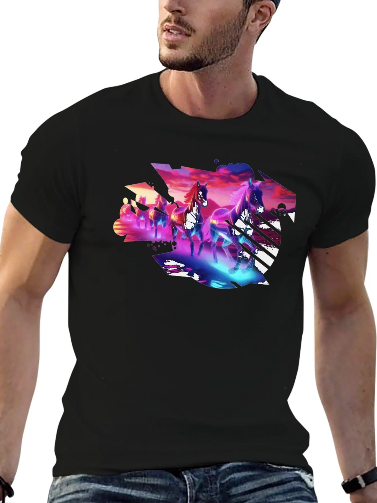 Neon Horses Graphic Tee - Mens Black T-Shirt product image 9