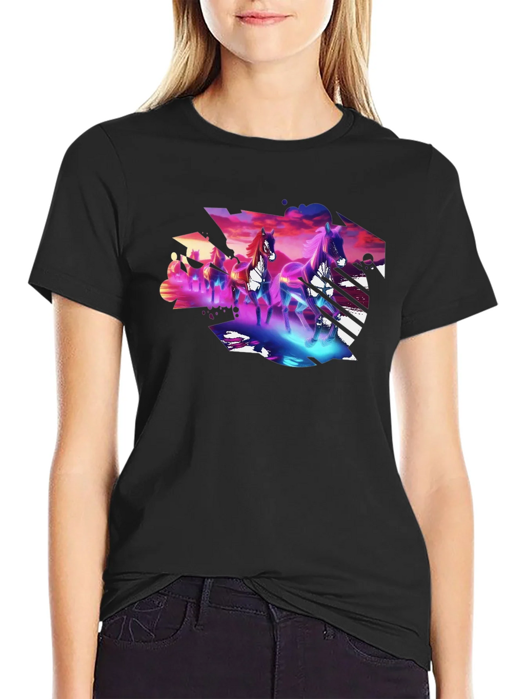 Neon Horses Graphic Tee - Mens Black T-Shirt product image 5