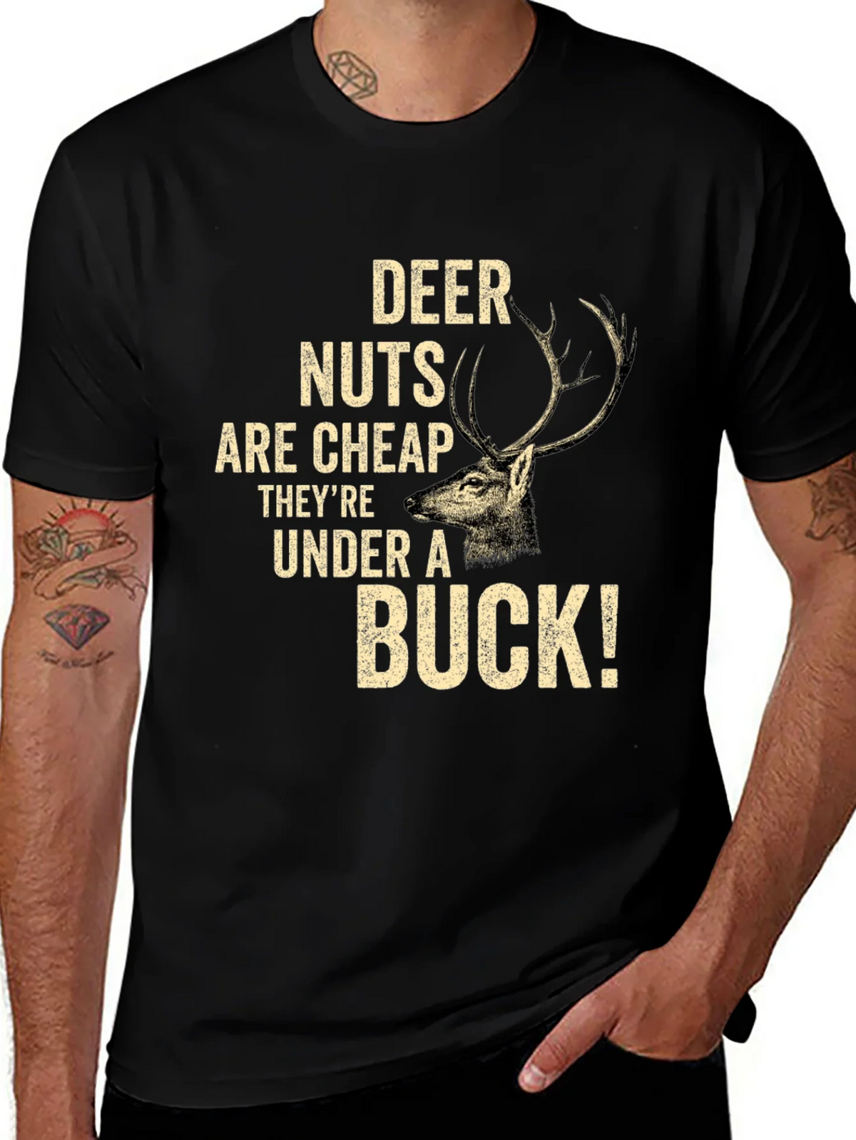 Deer Nuts Under A Buck Funny Graphic T-Shirt product image 1