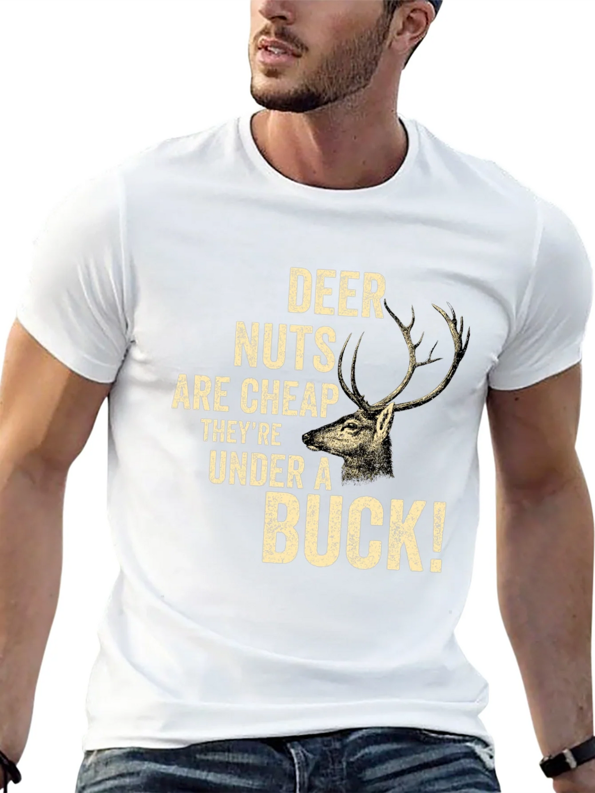 Deer Nuts Under A Buck Funny Graphic T-Shirt product image 4