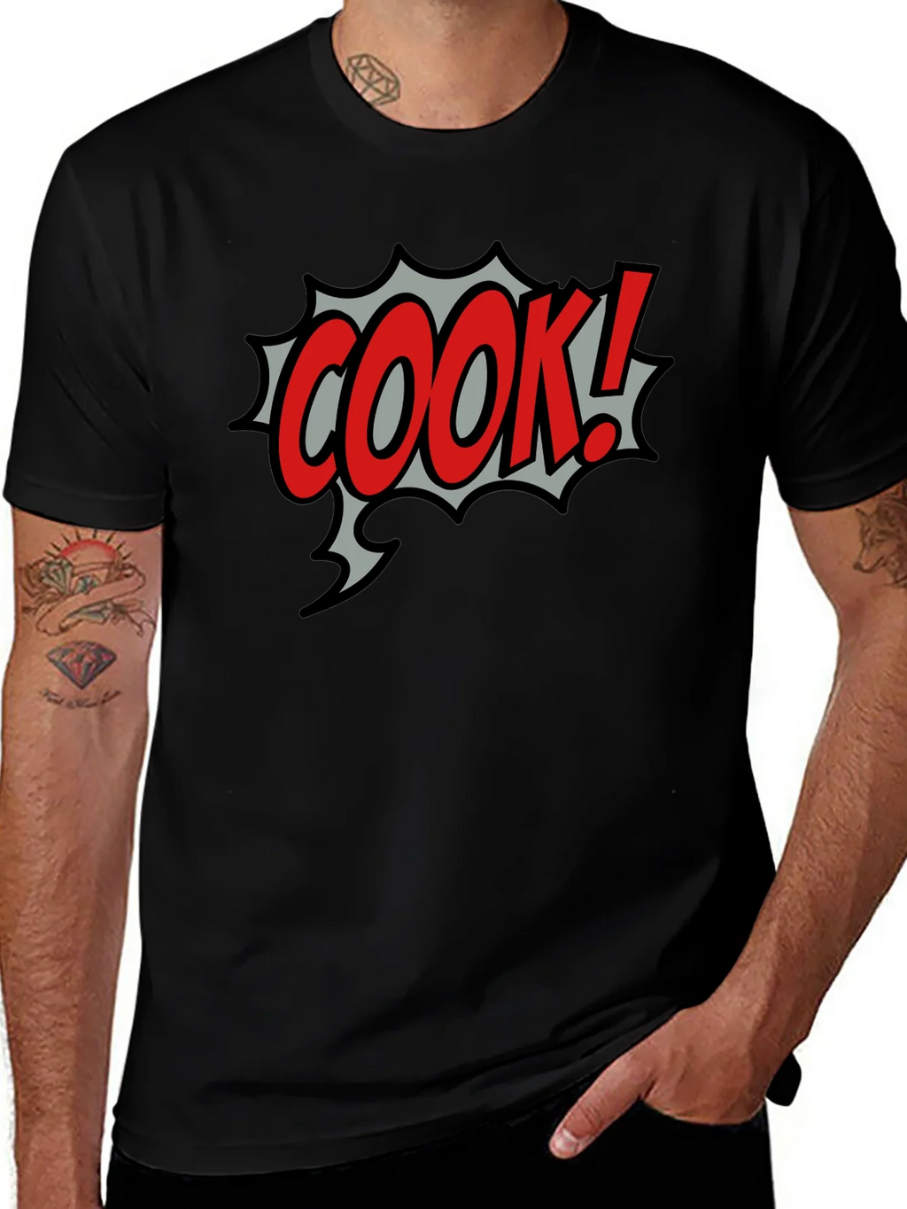 COOK! Comic Style Black T-Shirt product image 1