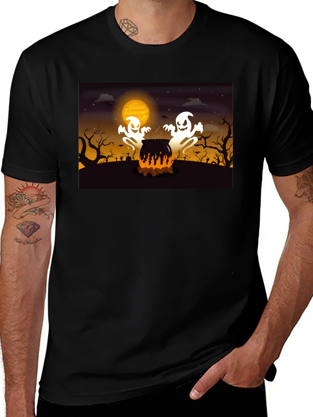Halloween Ghost Cauldron Black T-Shirt product image 1
