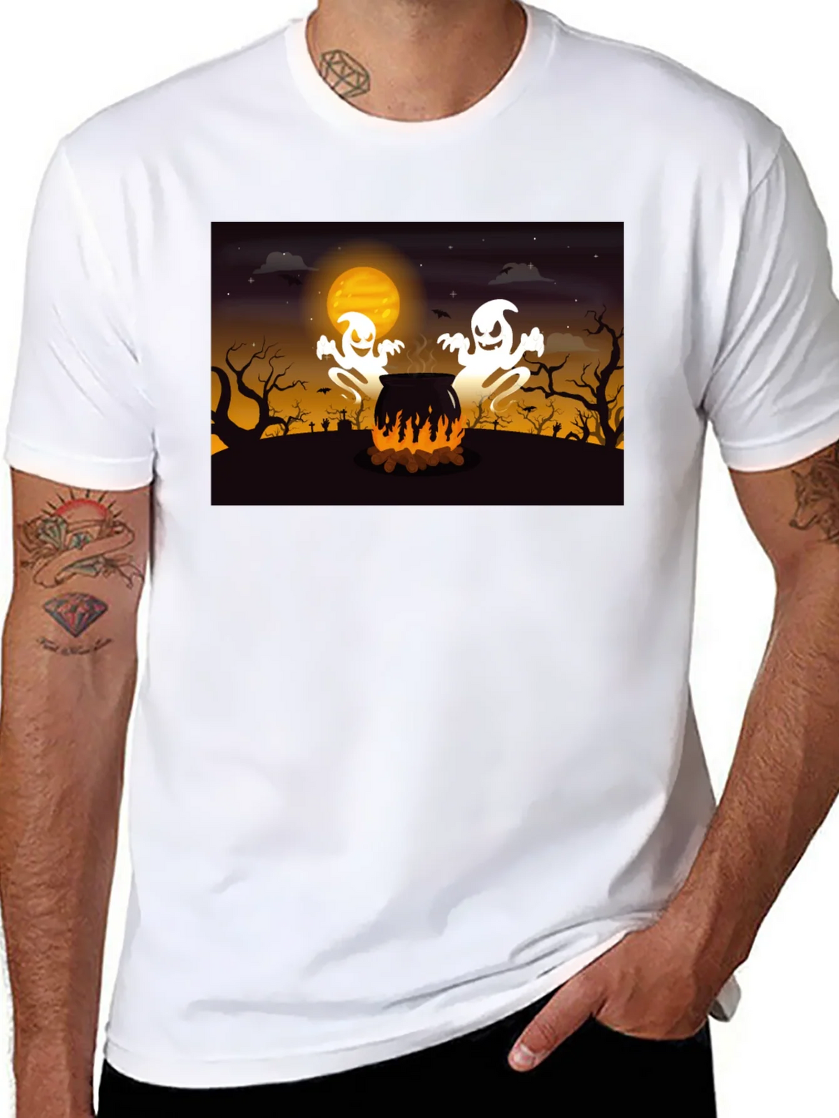 Halloween Ghost Cauldron Black T-Shirt product image 8