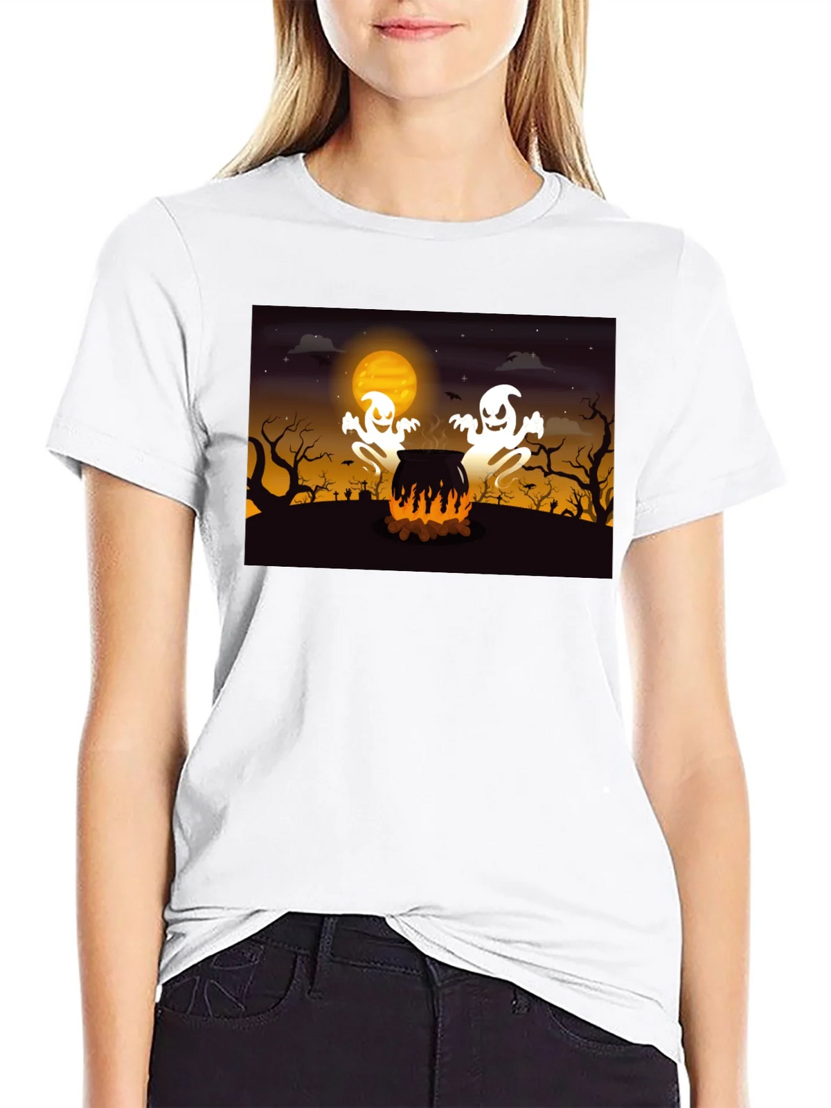 Halloween Ghost Cauldron Black T-Shirt product image 9