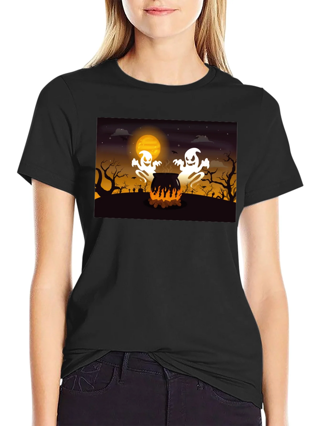Halloween Ghost Cauldron Black T-Shirt product image 4