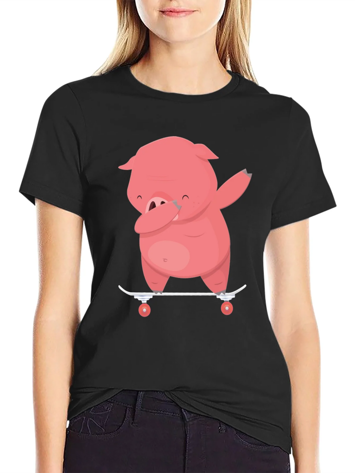 Dabbing Pig Skateboard T-Shirt - Funny Cartoon Tee product image 5