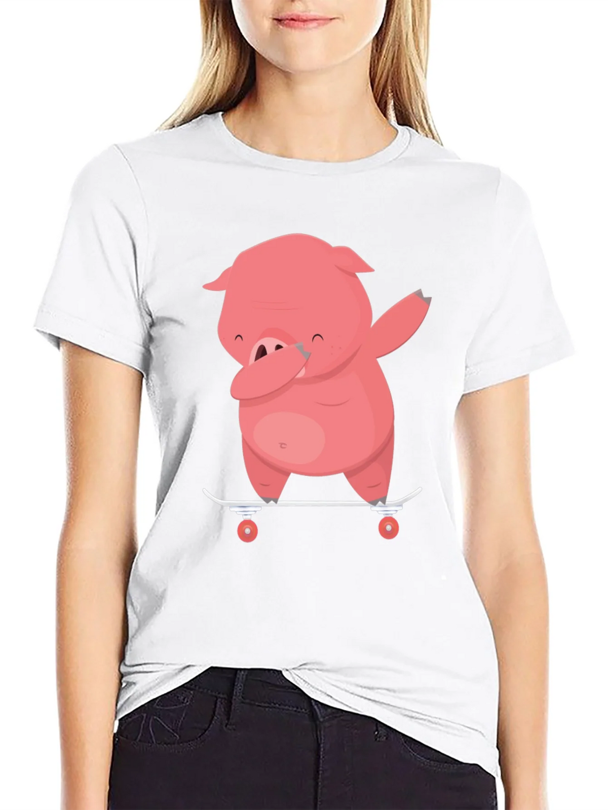 Dabbing Pig Skateboard T-Shirt - Funny Cartoon Tee product image 11