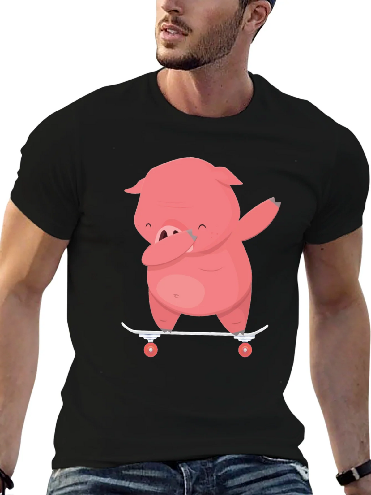 Dabbing Pig Skateboard T-Shirt - Funny Cartoon Tee product image 9