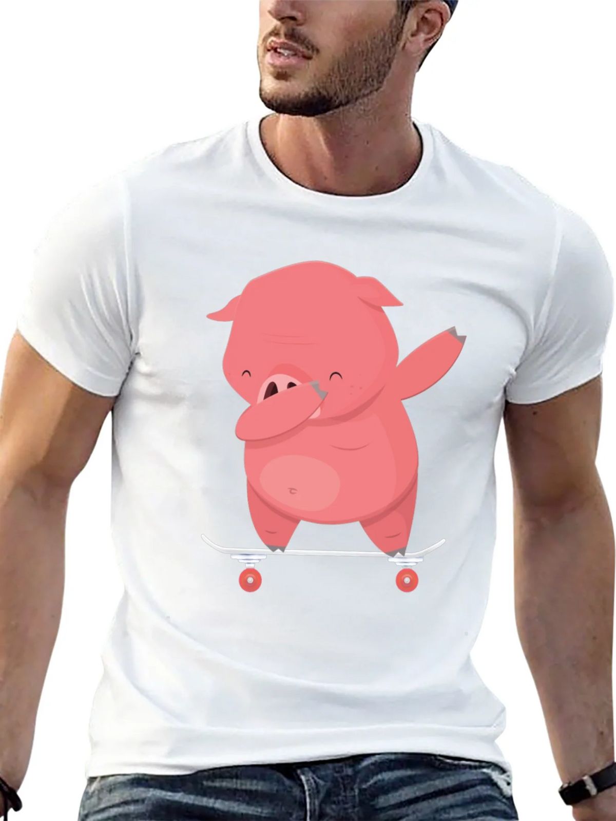 Dabbing Pig Skateboard T-Shirt - Funny Cartoon Tee product image 4