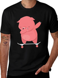 Dabbing Pig Skateboard T-Shirt - Funny Cartoon Tee product image 1