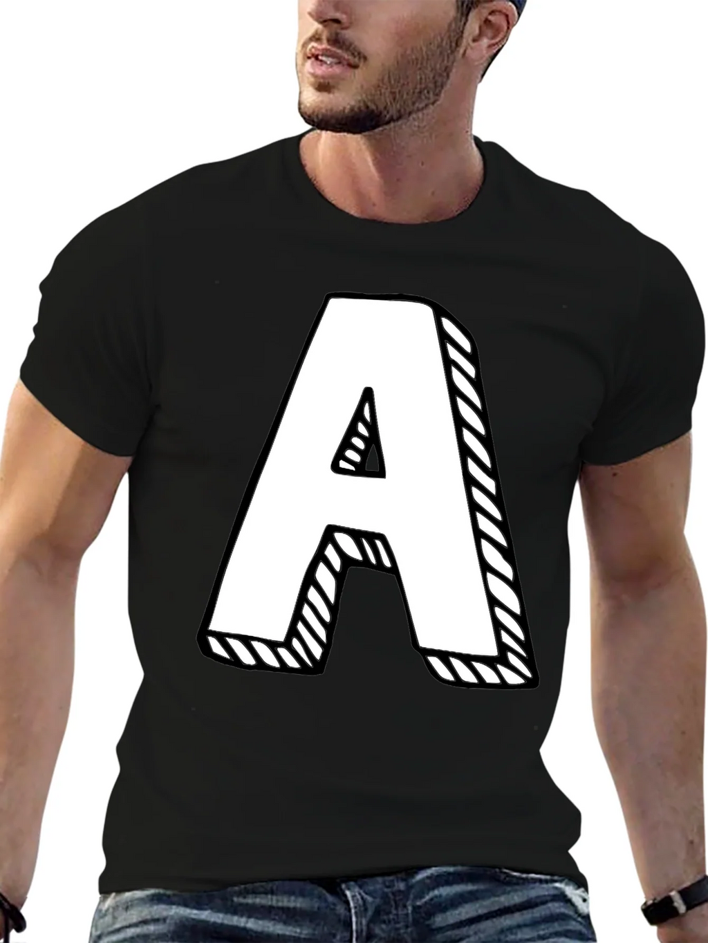 Letter A Graphic Tee - Black Cotton Casual Shirt product image 9