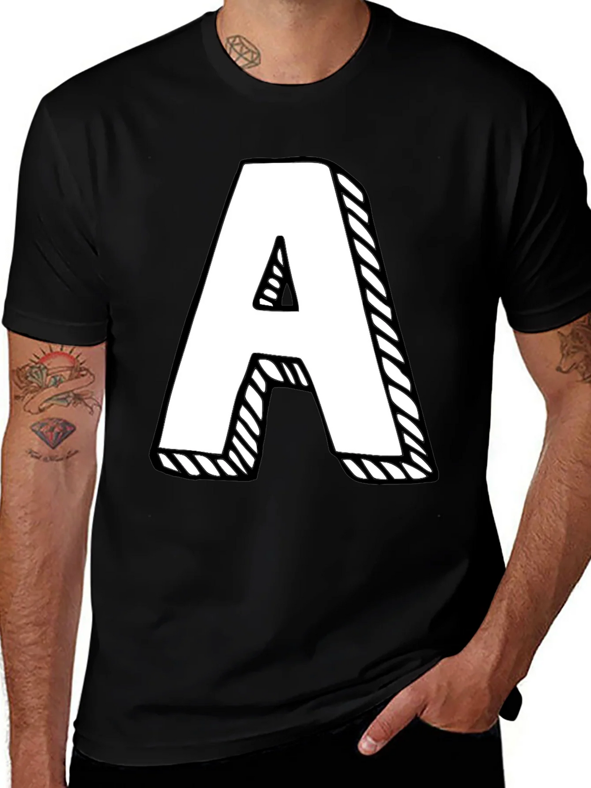 Letter A Graphic Tee - Black Cotton Casual Shirt product image 1