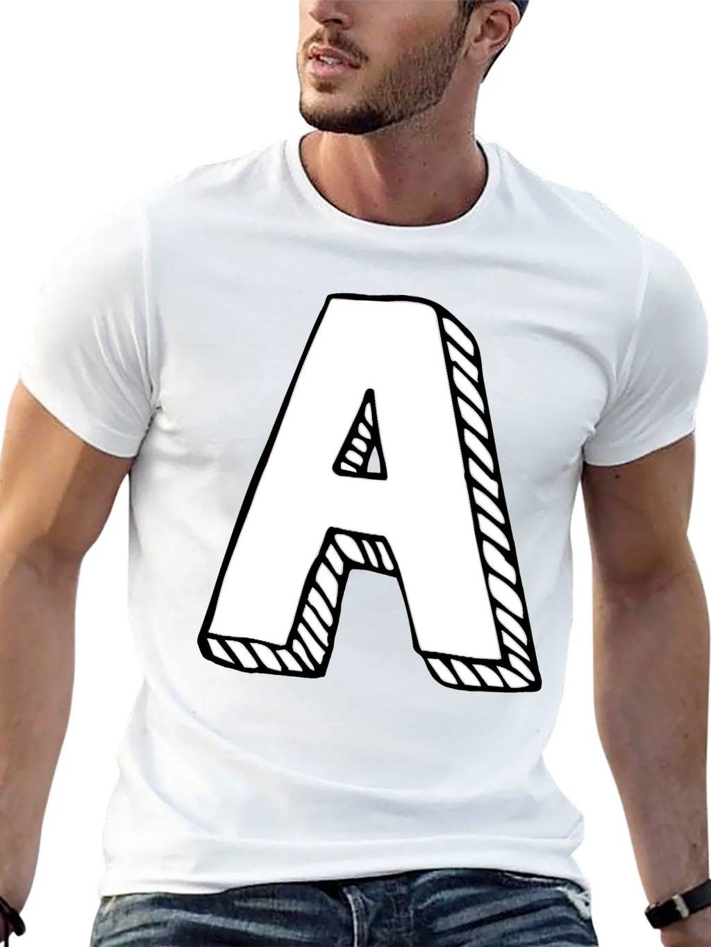 Letter A Graphic Tee - Black Cotton Casual Shirt product image 4