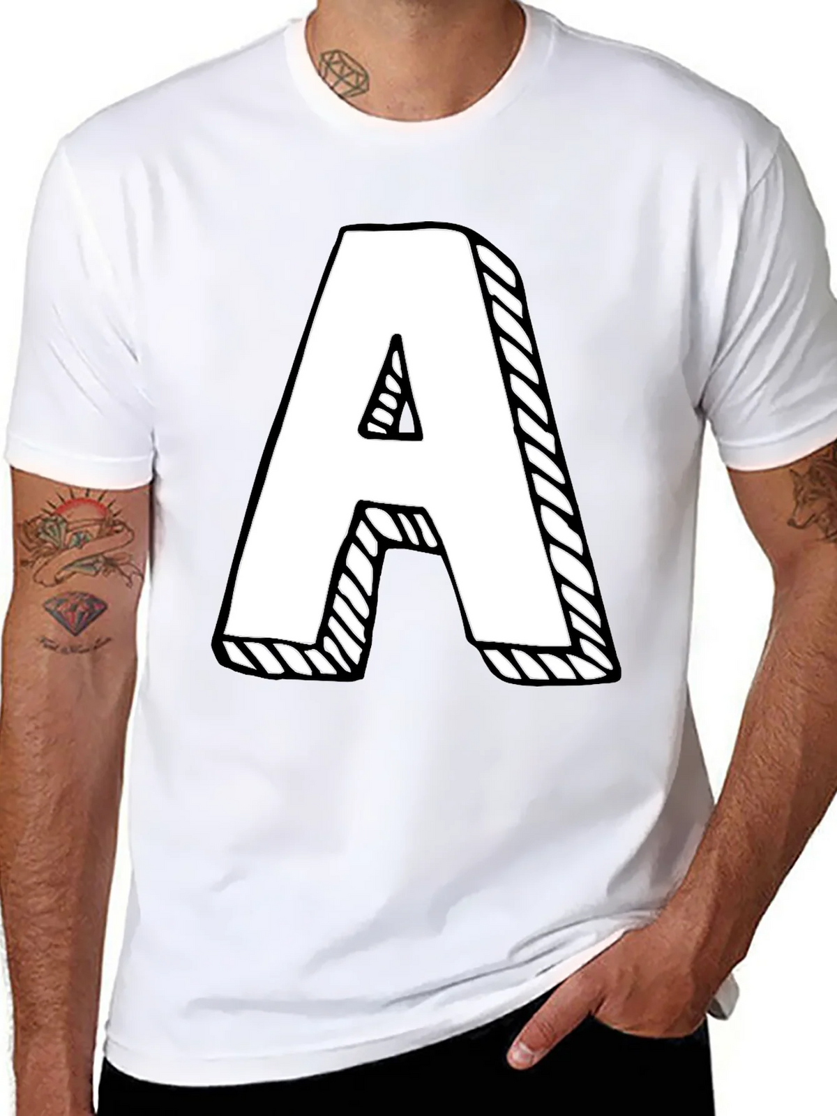 Letter A Graphic Tee - Black Cotton Casual Shirt product image 10