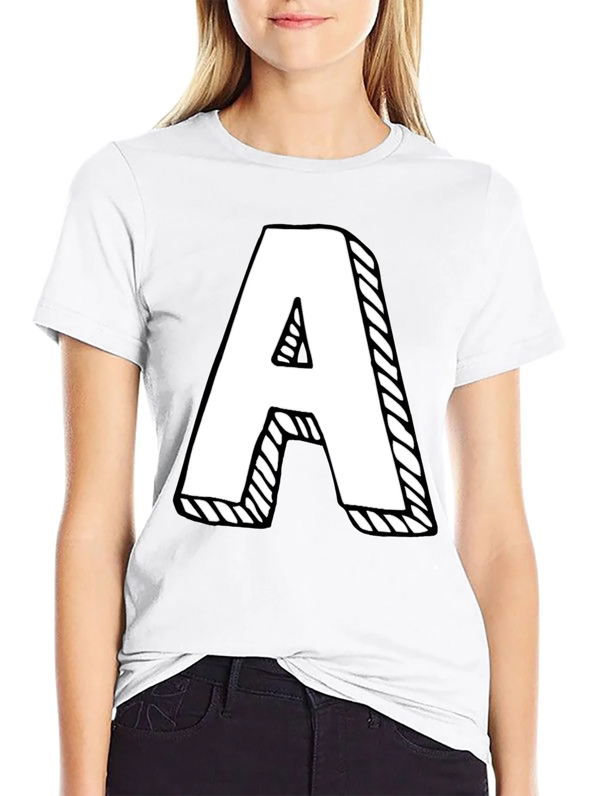 Letter A Graphic Tee - Black Cotton Casual Shirt product image 11
