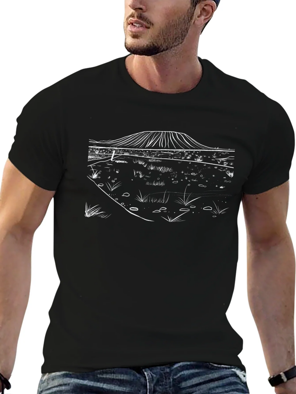 Black T-Shirt with Minimalist Landscape Design product image 9